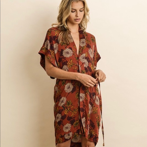 Autumn Kimono Sleeve Dress in Rust - Picture 2 of 7